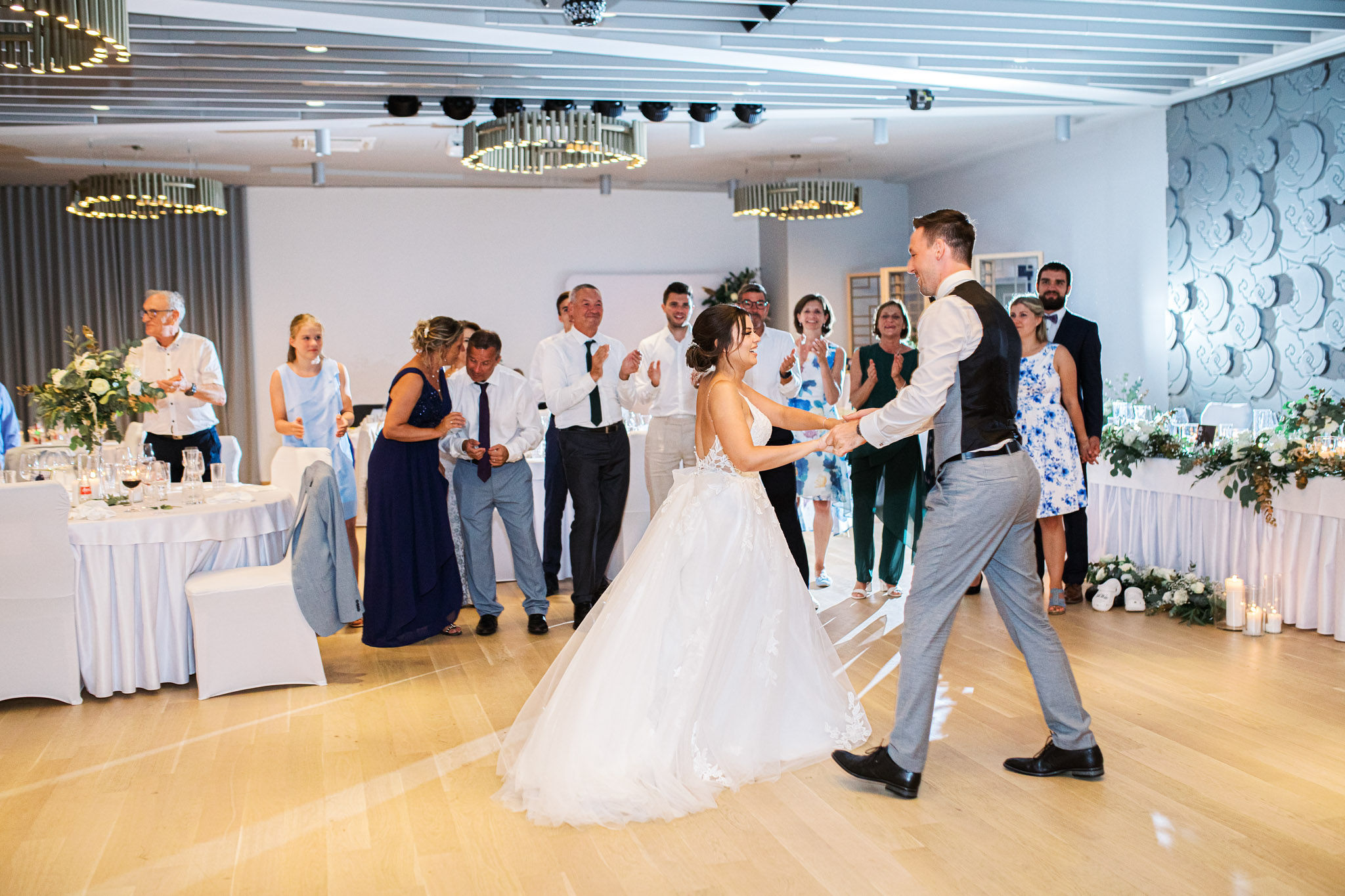Couple's first dance in the wedding hall at Bled Rose Hotel