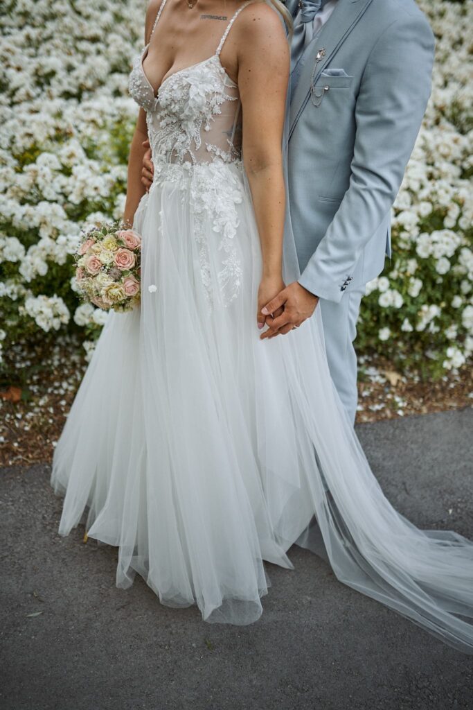 Couple portrait during golden hour at Lake Bled