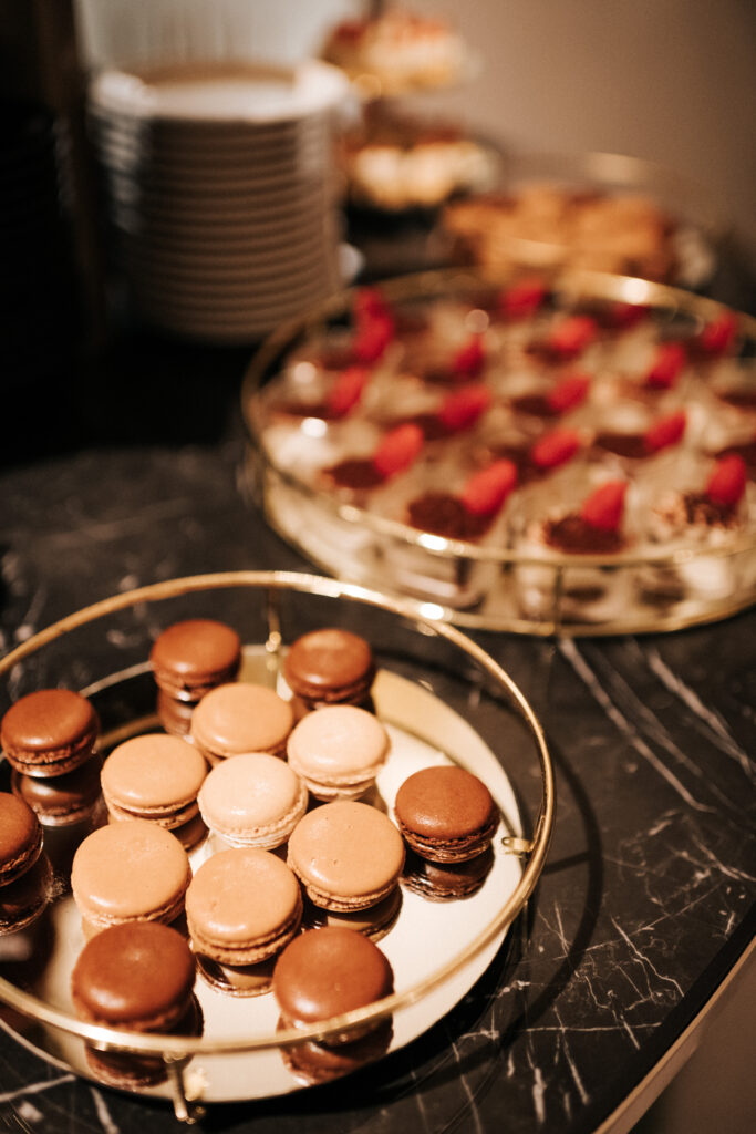 Wedding dessert table with macarons and sweets